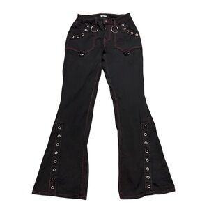 Hot Topic Black Red Stitch Flare Pants Grommet Junior Womens Size 3 Goth Punk